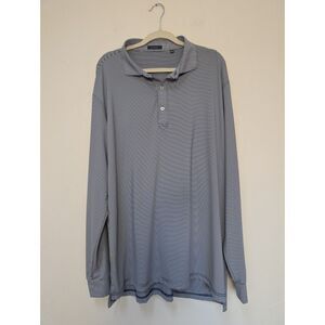 Turtleson Shirt Men's XXL White Blue Striped Performance Polo Golf  Long Sleeve